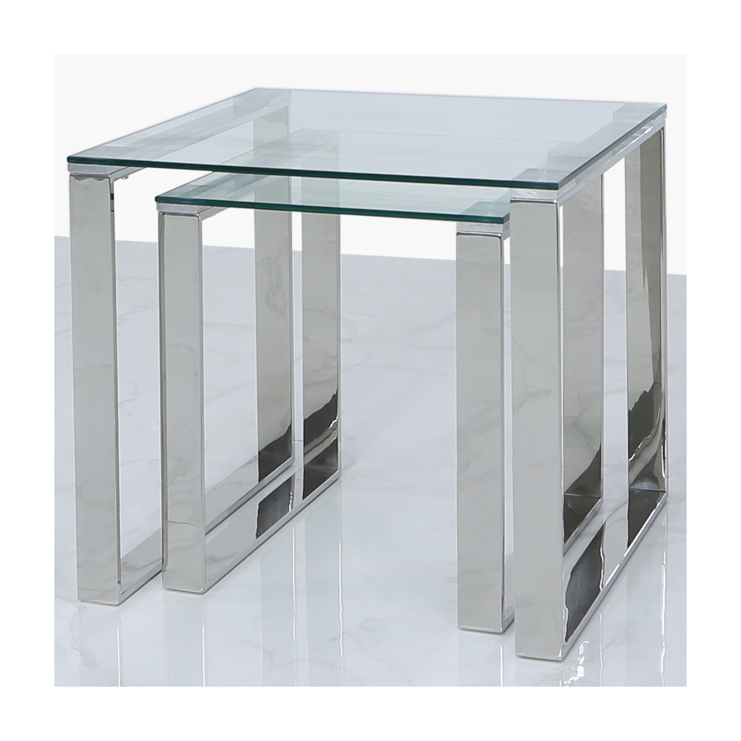 Read more about Nest of 2 tables in stainless steel with glass top
